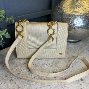 Bally Bone Ivory Cream Vintage Leather Quilted Woven Chain Shoulder Bag NWT